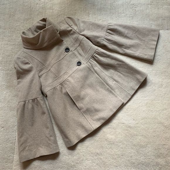 LOFT Oatmeal Bell Sleeve Empire Waisted Peacoat - Picture 2 of 11